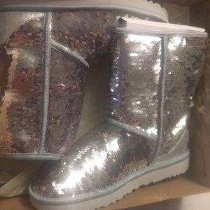 Authentic Ugg silver and pink sequin boots